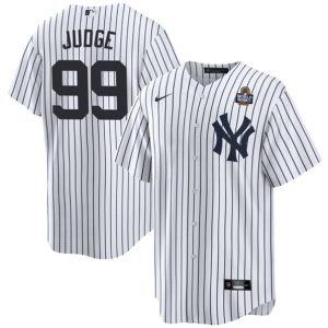 New York Yankees #99 Aaron Judge White 2024 World Series With Name Cool Base Stitched Jersey