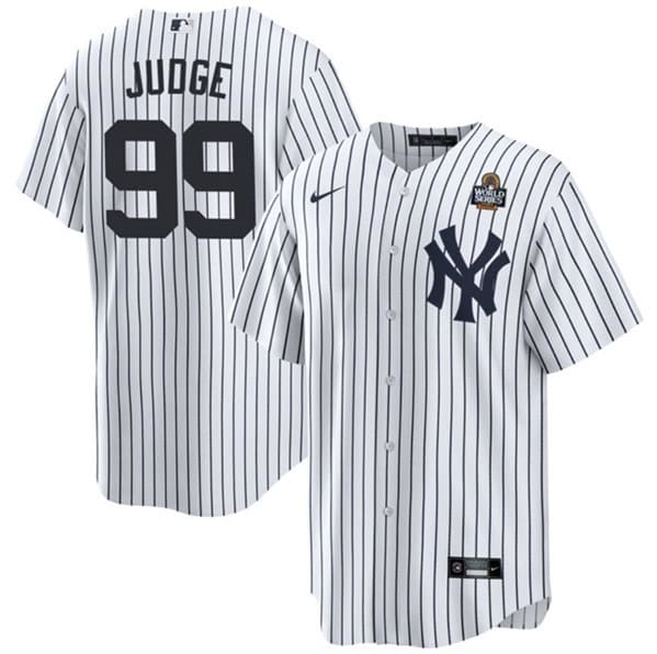 New York Yankees #99 Aaron Judge White 2024 World Series With Name Cool Base Stitched Jersey