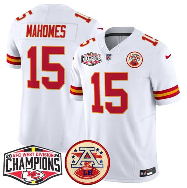 Kansas City Chiefs #15 Patrick Mahomes White F.U.S.E. 2024 AFC West Division Champions Vapor Limited Stitched Jersey