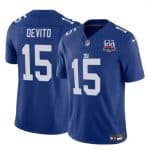 New York Giants #15 Tommy DeVito Blue 2024 F.U.S.E. 100TH Season Patch Vapor Untouchable Limited Stitched Jersey