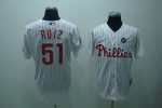 Phillies #51 Carlos Ruiz Stitched White Red Strip Jersey
