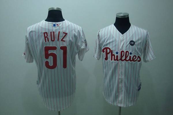 Phillies #51 Carlos Ruiz Stitched White Red Strip Jersey