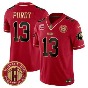San Francisco 49ers #13 Brock Purdy Red F.U.S.E. Golden Gate Bridge With 1-Star C Patch Scarlet Vapor Limited Stitched Jersey