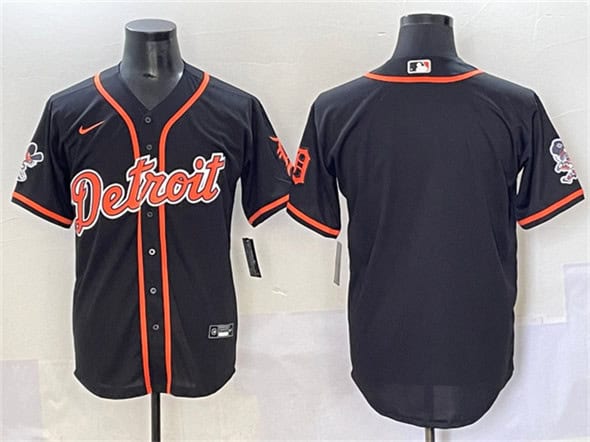Detroit Tigers Blank Black With Patch Cool Base Stitched Jersey