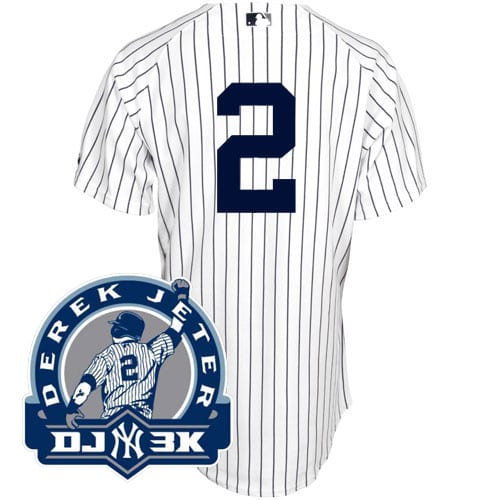 Yankees #2 Derek Jeter White With DJ-3K Patch Stitched Jersey