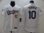 Los Angeles Dodgers #10 Justin Turner White Gold Championship Flex Base Sttiched Jersey