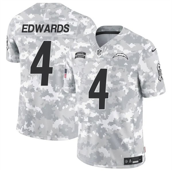 Los Angeles Chargers #4 Gus Edwards Arctic Camo 2024 F.U.S.E. Salute To Service Limited Stitched Jersey