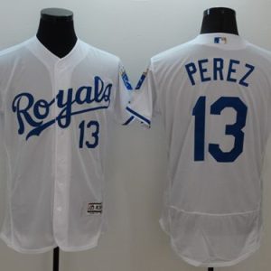 Royals #13 Salvador Perez White Flexbase Authentic Collection Stitched Jersey