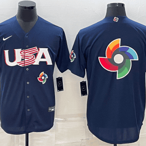 USA 2023 Navy World Big Logo With Patch Classic Stitched Jersey