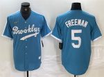 Los Angeles Dodgers #5 Freddie Freeman Light Blue Throwback Cool Base Stitched Jersey