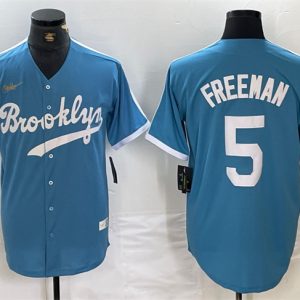 Los Angeles Dodgers #5 Freddie Freeman Light Blue Throwback Cool Base Stitched Jersey