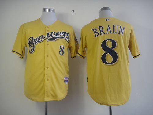 Brewers #8 Ryan Braun Yellow Alternate Cool Base Stitched Jersey