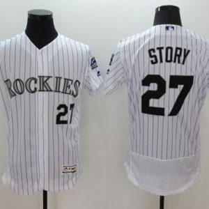 Rockies #27 Trevor Story White Strip Flexbase Authentic Collection Stitched Jersey