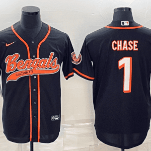 Cincinnati Bengals #1 Ja'Marr Chase Black With Patch Cool Base Stitched Baseball Jersey