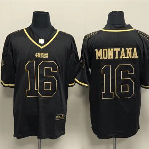 San Francisco 49ers #16 Joe Montana Black Gold Stitched Jersey