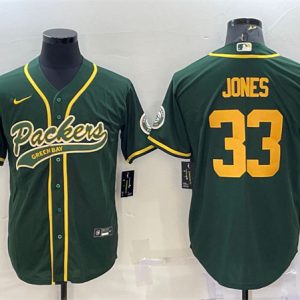 Green Bay Packers #33 Aaron Jones Green Gold With Patch Cool Base Stitched Football Jersey