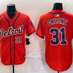 Detroit Tigers #31 Riley Greene Orange With Patch Vapor Premier Limited Stitched Jersey