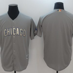 Chicago Cubs Blank Gray World Series Champions Gold Program Cool Base Stitched Jersey