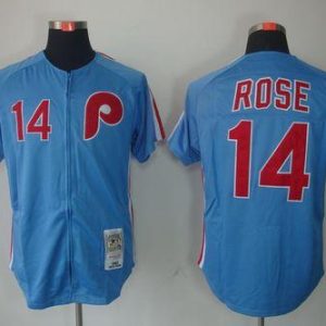 Mitchell And Ness Phillies #14 Rose Blue Stitched Throwback Jersey