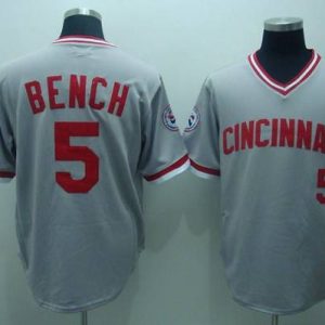 Mitchell And Ness Reds #5 Johnny Bench Stitched Grey Throwback Jersey