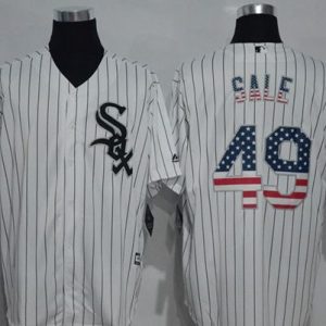 White Sox #49 Chris Sale White(Black Strip) USA Flag Fashion Stitched Jersey