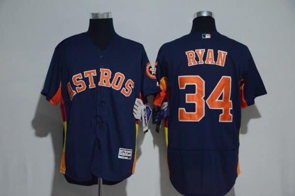 Houston Astros #34 Nolan Ryan Majestic Alternate Navy Flex Base Authentic Collection Stitched Jersey