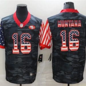 San Francisco 49ers #16 Joe Montana 2020 Camo USA Flag Limited Stitched Jersey
