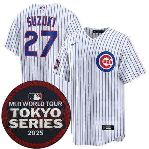Chicago Cubs #27 Seiya Suzuki White 2025 World Tour: Tokyo Series Home Stitched Jersey