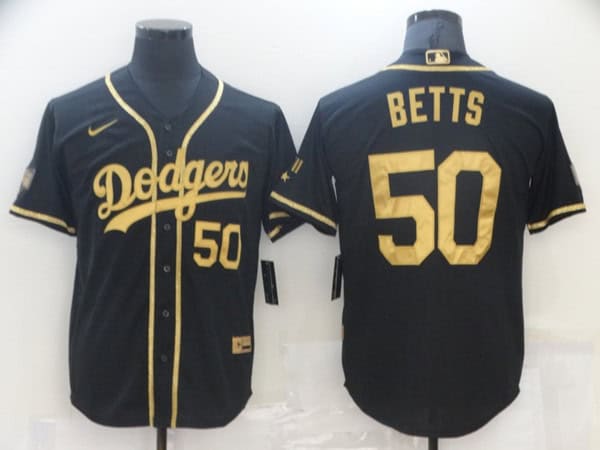 Los Angeles Dodgers #50 Mookie Betts Black Gold 2020 World Series Stitched Jersey