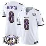 Baltimore Ravens #8 Lamar Jackson White F.U.S.E. 2024 AFC North Division Champions Vapor Limited Jersey