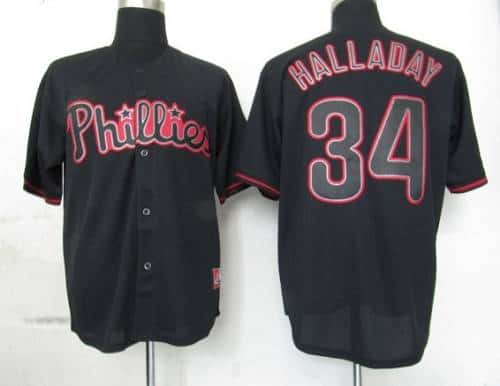 Phillies #34 Roy Halladay Black Fashion Stitched Jersey