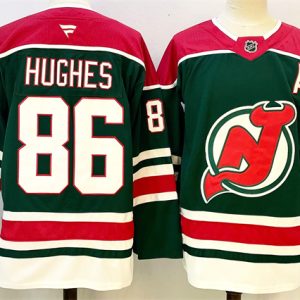 New Jersey Devils #86 Jack Hughes Green Red 2024-25 With A Patch Stitched Jersey