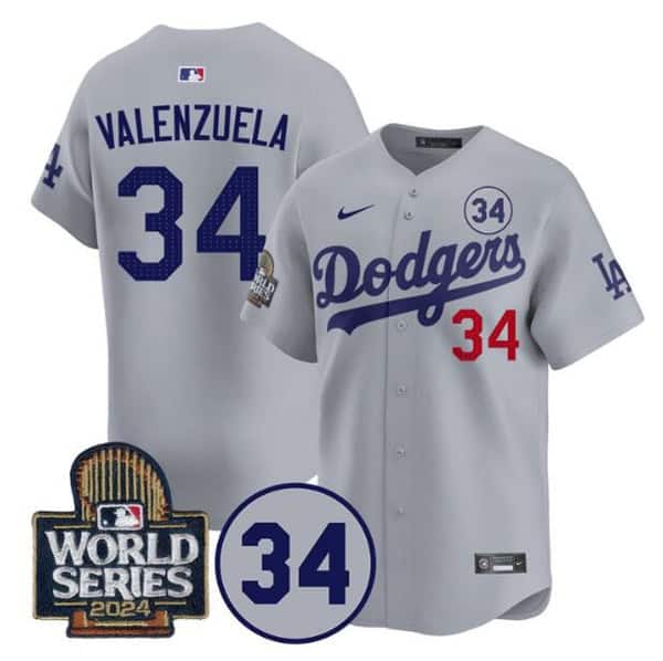 Los Angeles Dodgers #34 Toro Valenzuela Gray 2024 World Series With No. 34 Patch Limited Stitched Jersey