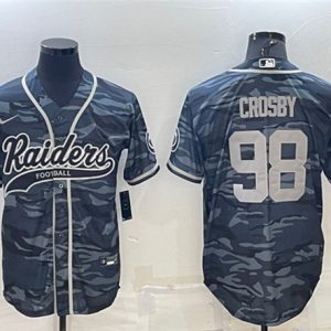 Las Vegas Raiders #98 Maxx Crosby Gray Camo With Patch Cool Base Stitched Baseball Jersey