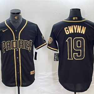 San Diego Padres #19 Tony Gwynn Black Gold With Patch Cool Base Stitched Jersey
