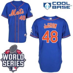Mets #48 Jacob DeGrom Blue Alternate Home Cool Base W 2015 World Series Patch Stitched Jersey