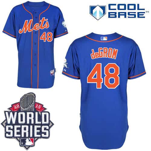 Mets #48 Jacob DeGrom Blue Alternate Home Cool Base W 2015 World Series Patch Stitched Jersey