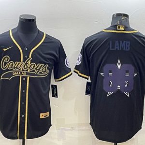 Dallas Cowboys #88 CeeDee Lamb Black Gold Team Big Logo With Patch Cool Base Stitched Baseball Jersey