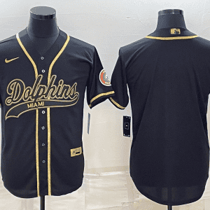 Miami Dolphins Blank Black Gold With Patch Cool Base Stitched Baseball Jersey