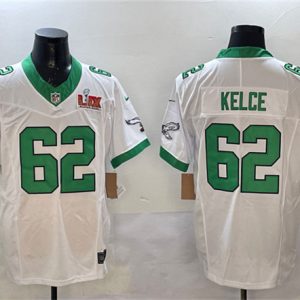Philadelphia Eagles #62 Jason Kelce White 2025 Super Bowl LIX Patch F.U.S.E. Vapor Untouchable Limited Stitched Jersey