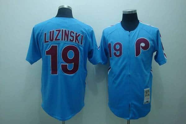 Mitchell And Ness Phillies #19 Greg Luzinski Stitched Blue Throwback Jersey