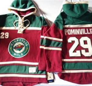Wild #29 Jason Pominville Red Sawyer Hooded Sweatshirt Stitched Jersey