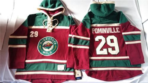 Wild #29 Jason Pominville Red Sawyer Hooded Sweatshirt Stitched Jersey