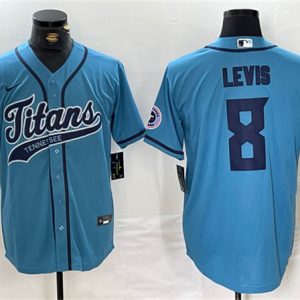 Tennessee Titans #8 Will Levis Blue With Patch Cool Base Stitched Jersey