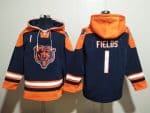 Chicago Bears #1 Justin Fields Navy Ageless Must-Have Lace-Up Pullover Hoodie
