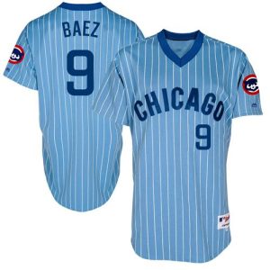 Cubs #9 Javier Baez Blue(White Strip) Cooperstown Throwback Stitched Jersey