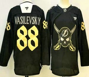 Tampa Bay Lightning #88 Andrei Vasilevskiy Black Pirate Themed Warmup Authentic Jersey