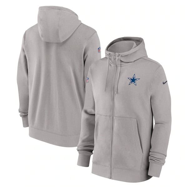 Dallas Cowboys Gray Sideline Club Performance Full-Zip Hoodie