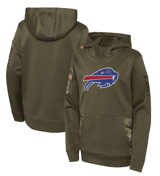 Youth Buffalo Bills 2022 Olive Salute To Service Therma Performance Pullover Hoodie