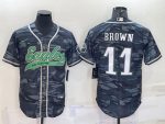 Philadelphia Eagles #11 A. J. Brown Gray Camo With Patch Cool Base Stitched Baseball Jersey